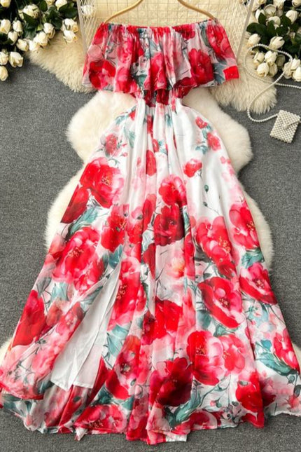 New Ruffled Floral Resort Dress With Waist Cinching Ruffled Dress