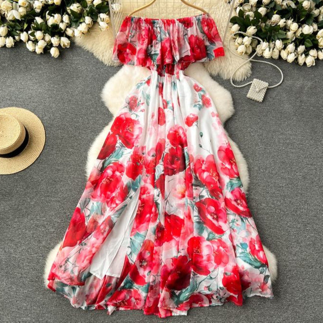 New Ruffled Floral Resort Dress With Waist Cinching Ruffled Dress