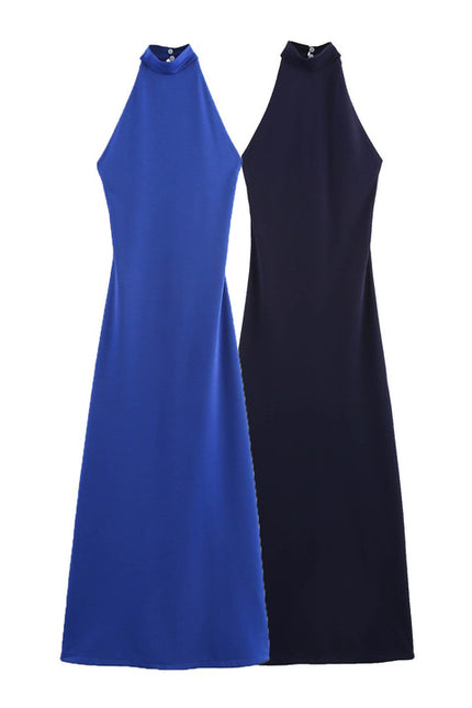 2 Colorway Sleeveless Solid Color Back Hollow Out Casual Fashion Long Halter Dress for Women