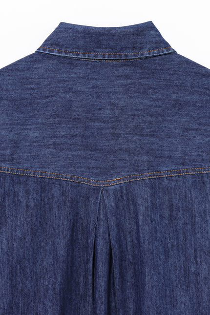 Denim Blue Color Buttons up Long Sleeve Long Sleeve Casual Fashion Jeans Tops Blouse for Women