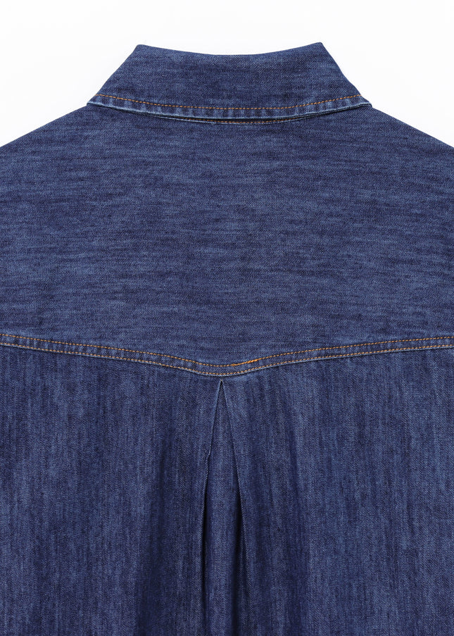 Denim Blue Color Buttons up Long Sleeve Long Sleeve Casual Fashion Jeans Tops Blouse for Women