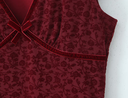 V Neck Red Color Short Sleeve Front Bow Tie Casual Fashion Mini Summer Dress for Women