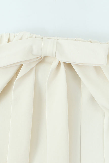 Strapless Front Bow Tie Beige Color Casual Fashion Summer Mini Dress for Women