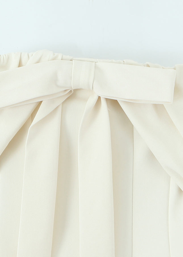 Strapless Front Bow Tie Beige Color Casual Fashion Summer Mini Dress for Women