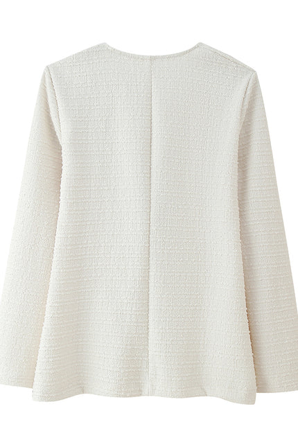 Square Collar Beige Color Front Bow Tie Long Sleeve Casual Fashion Tops Blouse for Women