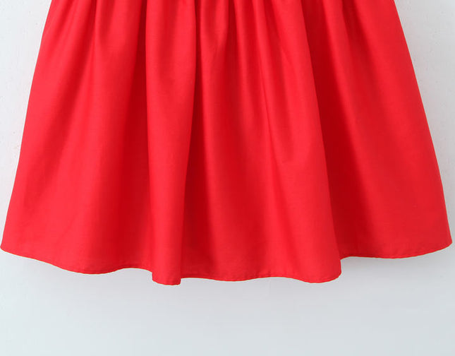 Spaghetti Strap Red Color Smocked Front Lace up Casual Fashion Summer Mini Cotton slip Dress for Women