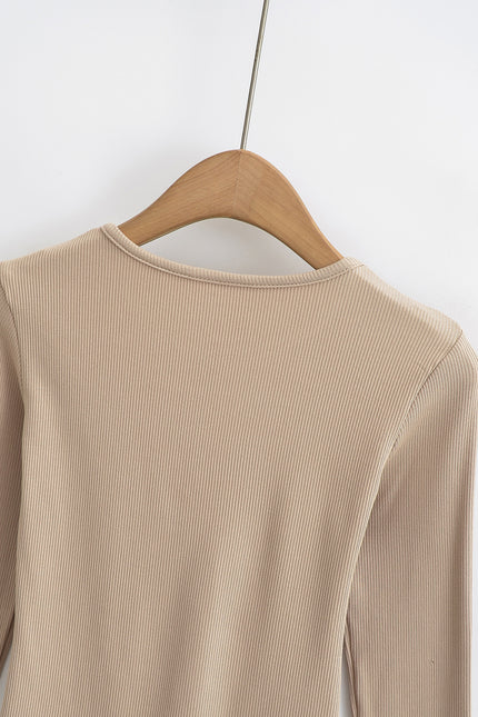 4 Colorway Crew Neck Solid Color Long Sleeve Casual Fashion Knitted t Shirt for Women