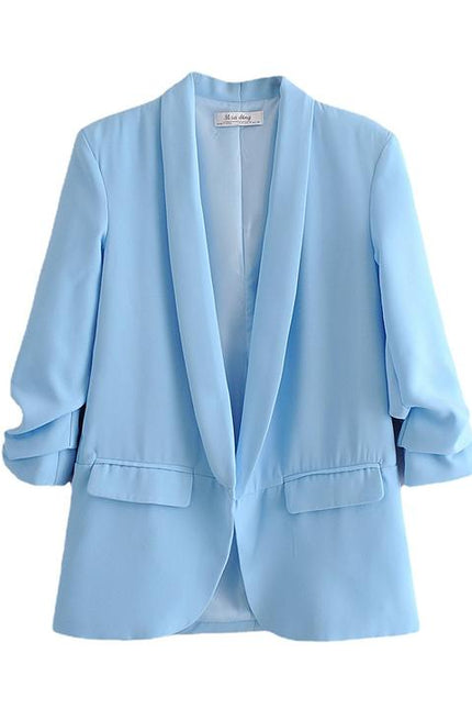 12 Colorway Candy Color Open Stitch Long Sleeve Casual Fashion Women Blazer
