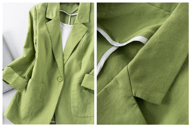 New Arrival Single Button Plus Size Casual Blazers Ladies Cotton Linen Women