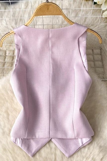 French Suit Vest High Waisted Pleated Two Piece Skirt Set