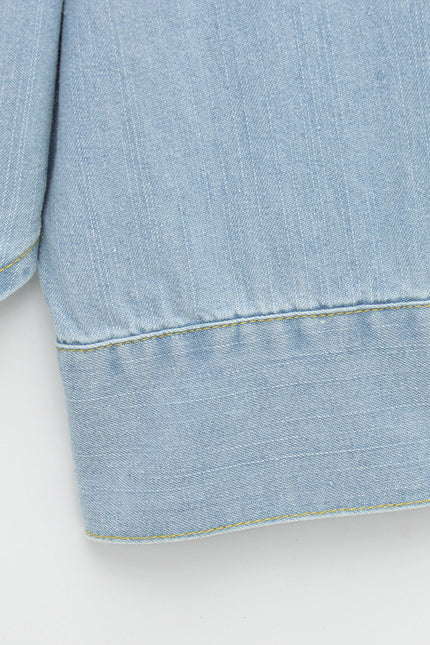 Turn Down Collar Long Sleeve Denim Blue Color Buttons up Casual Fashion Jeans Tops Blouse for Women