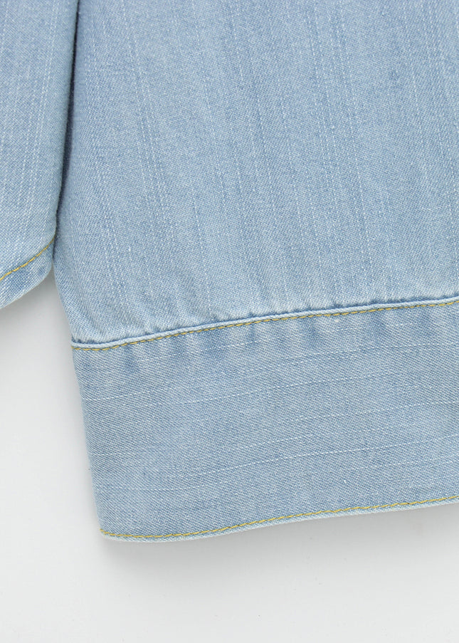 Turn Down Collar Long Sleeve Denim Blue Color Buttons up Casual Fashion Jeans Tops Blouse for Women