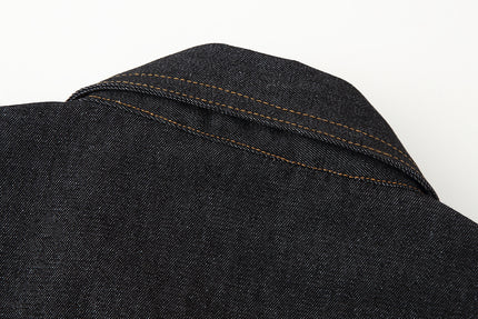 Denim Black Color Long Sleeve Single Breasted Turn Down Collar Casual Fashion Jeans Tops Blouse for Women