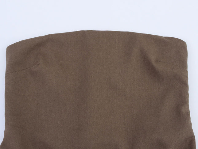 Brown Color Strapless Patchwork Design Hot Sale Casual Fashion Summer Long Dress for Women