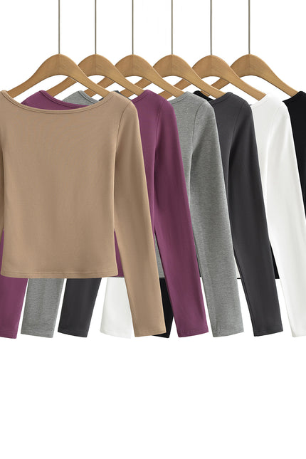 6 Colorway Crew Neck Solid Color Long Sleeve Casual Fashion Women t Shirt