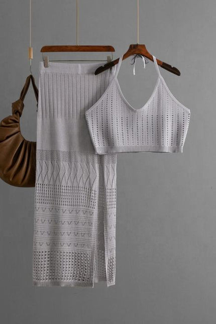 Europe and the United States New Women's Summer Short Vest Top Two-piece Set Split Buttock Wrap Skirt