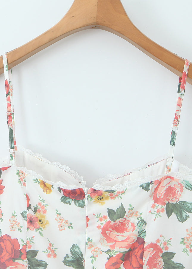 Floral Print Spaghetti Strap Multi Color Casual Fashion Cotton Ladies Mini slip Dress