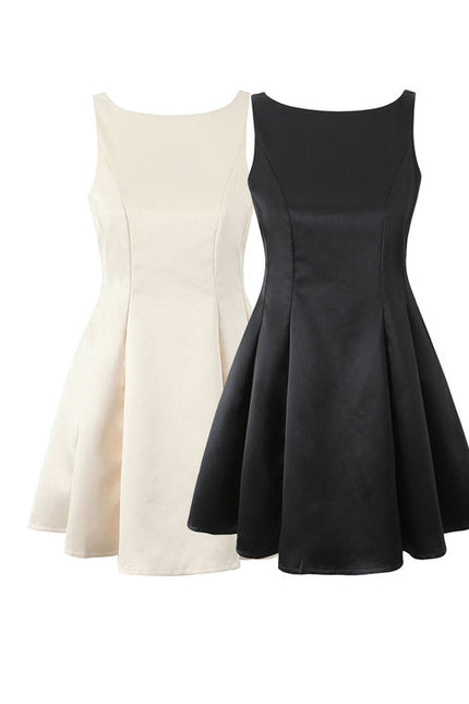 2 Colorway Back Hollow Out Crew Neck Sleeveless Solid Color Causal Fashion Summer Mini Dress for Women