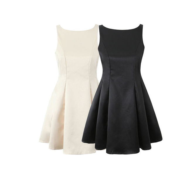 2 Colorway Back Hollow Out Crew Neck Sleeveless Solid Color Causal Fashion Summer Mini Dress for Women