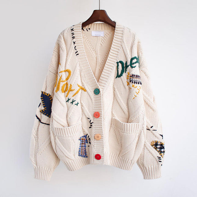 Women's Fall Winter New Letter-inspired Loose Knit Outerwear Trend