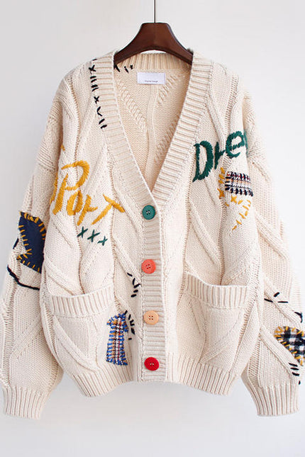 Women's Fall Winter New Letter-inspired Loose Knit Outerwear Trend
