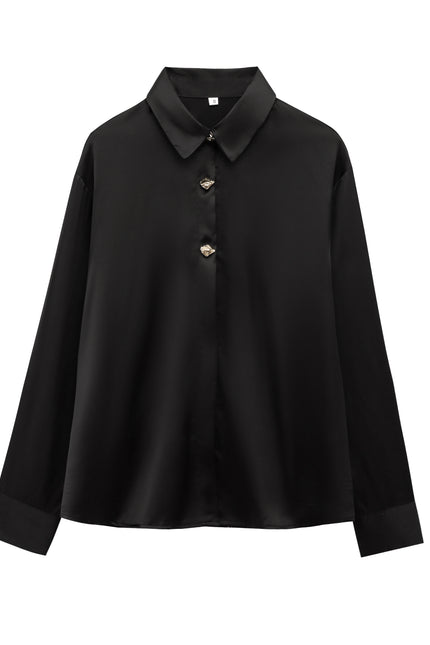2 Colorway Turn Down Collar Buttons up Solid Color Long Sleeve Casual Fashion Tops Blouse for Women