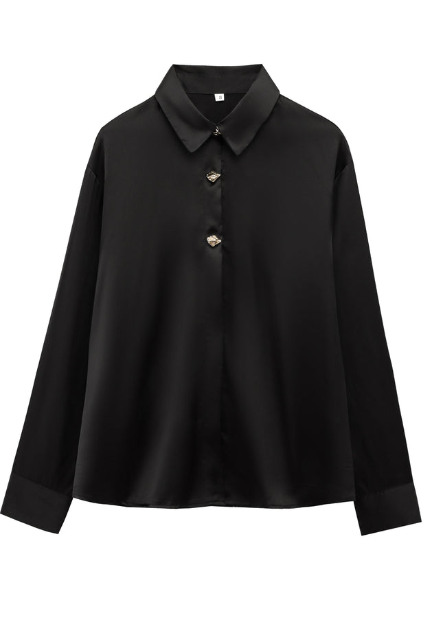 2 Colorway Turn Down Collar Buttons up Solid Color Long Sleeve Casual Fashion Tops Blouse for Women