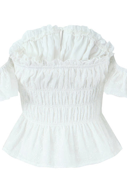 White Color Slash Neck Front Lace up Hot Sale Casual Fashion Cotton Crop Blouse Tops for Women