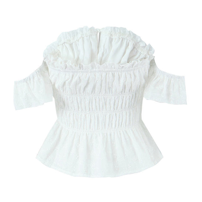 White Color Slash Neck Front Lace up Hot Sale Casual Fashion Cotton Crop Blouse Tops for Women