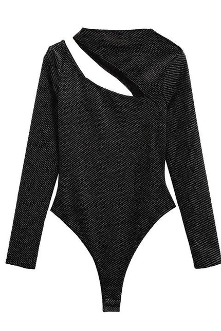 Front Hollow Out Black Color Long Sleeve Crew Neck Casual Fashion Elegant One Piece Jumpsuit for Women