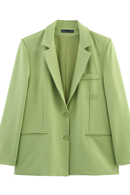 Single Breasted Green Color Notched Collar Long Sleeve Casual Fashion blazer Jacket for Women