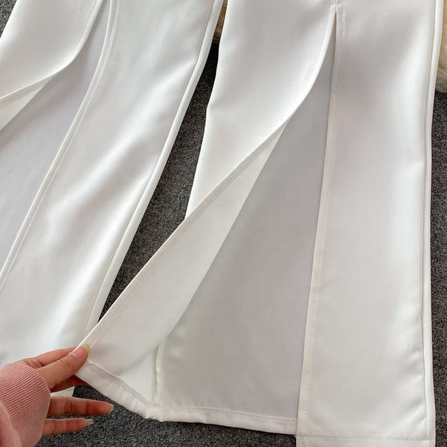Spring Fashion OL Professional Office Style Jumpsuit High Waist Split Wide Leg Jumpsuit Pants