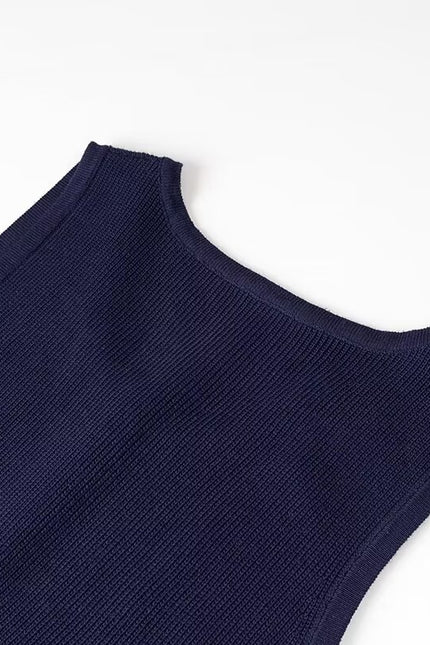 2 Colorway Buttons up Solid Color Crew Neck Sleeveless Casual Fashion Knit Long Dress for Women