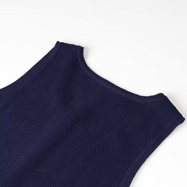 2 Colorway Buttons up Solid Color Crew Neck Sleeveless Casual Fashion Knit Long Dress for Women