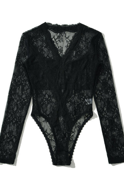 2 Colorway v Neck Long Sleeve Solid Color Floral Lace Casual Fashion Women's One Piece Jumpsuit