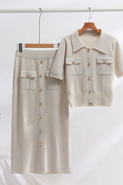 High-grade Knit Suit Women 2024 Spring and Autumn New Two-piece Set Sweet Gentle Wind Short-sleeved Skirt
