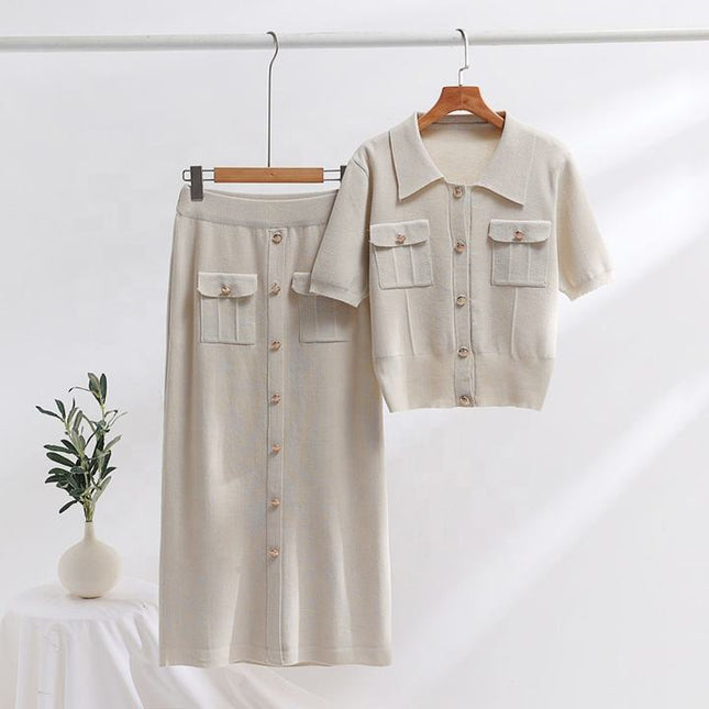 High-grade Knit Suit Women 2024 Spring and Autumn New Two-piece Set Sweet Gentle Wind Short-sleeved Skirt