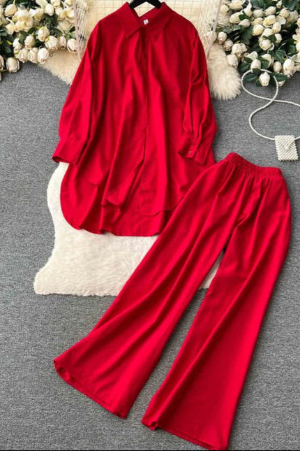 Women's Sets Spring Fashion Shirt High Waist Casual Pants 2 Piece Set Women Clothing Wholesale