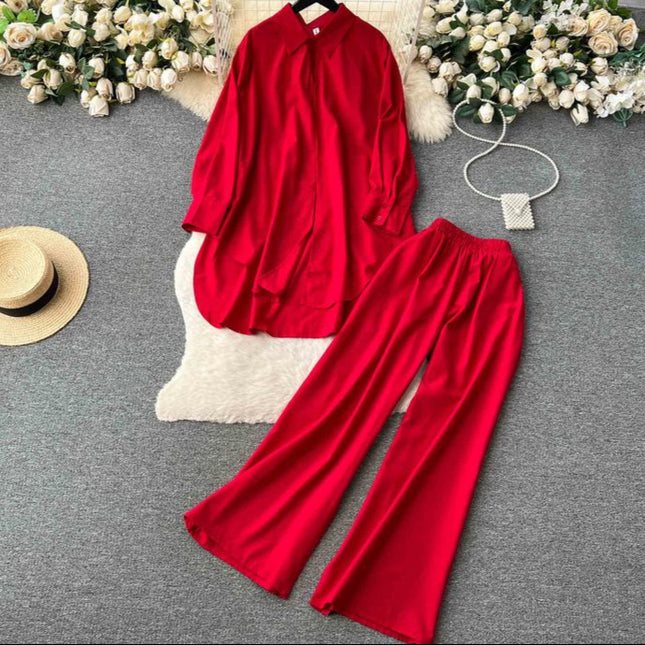 Women's Sets Spring Fashion Shirt High Waist Casual Pants 2 Piece Set Women Clothing Wholesale