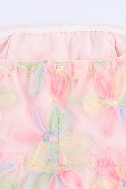 Strapless pink Color Floral Pattern Casual Fashion Long Dress for Women