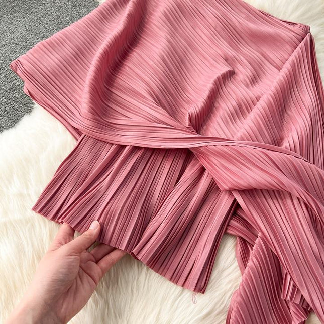 Summer New Irregular Loose Shirt Pleated High Waist Wide Leg Long Pants Women's Set