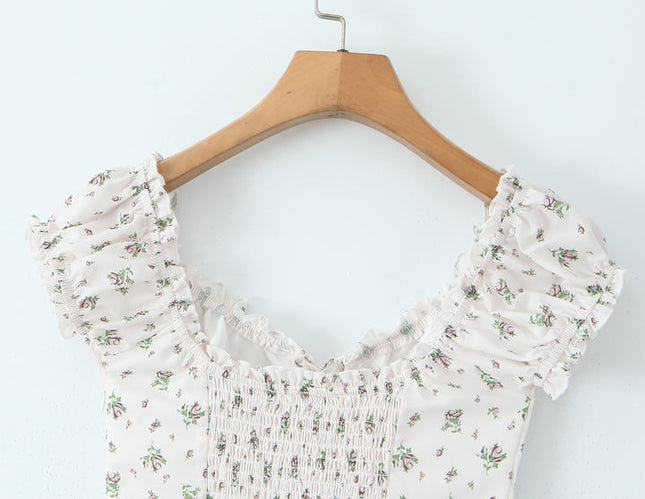 2 Colorway Floral Print square Collar Hot Sale Casual Fashion Mini Dress for Ladies