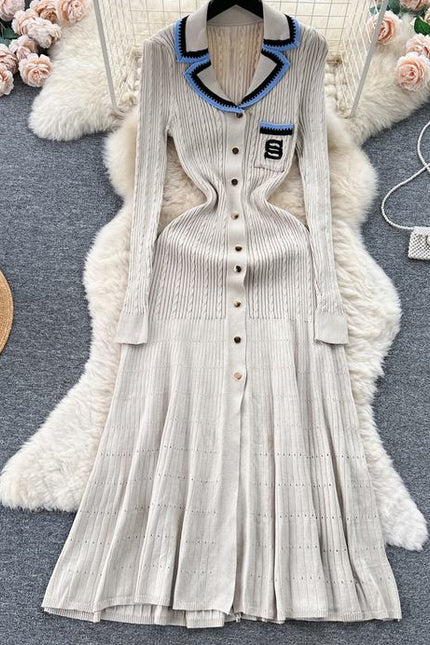 V-neck Women Knitted Spring Autumn Elegant Long Sleeve Ladies Fashion Maxi Dresses