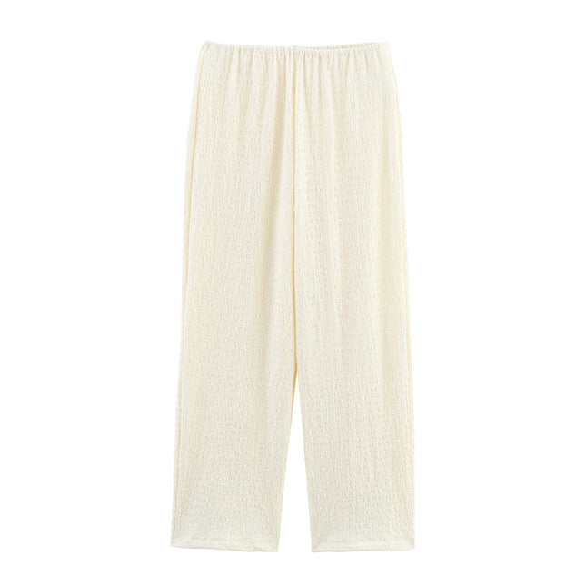 Asymmetrical Design Sleeveless Blouse Tops Beige Color Long Pants Casual Fashion Women 2 Piece Set
