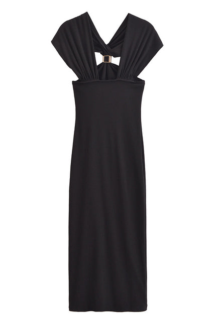 V Neck Black Color Sleeveless Hot Sale Casual Fashion Summer Long Dress for Women