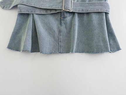 Denim Blue Color Strapless Sashes Casual Fashion Women's Jeans Crop tank Top