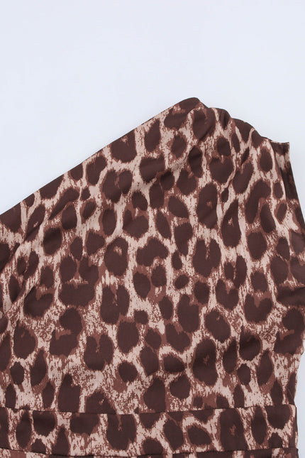 Animal Print Asymmetrical Design Brown Color Casual Fashion Summer Long Dress for Women