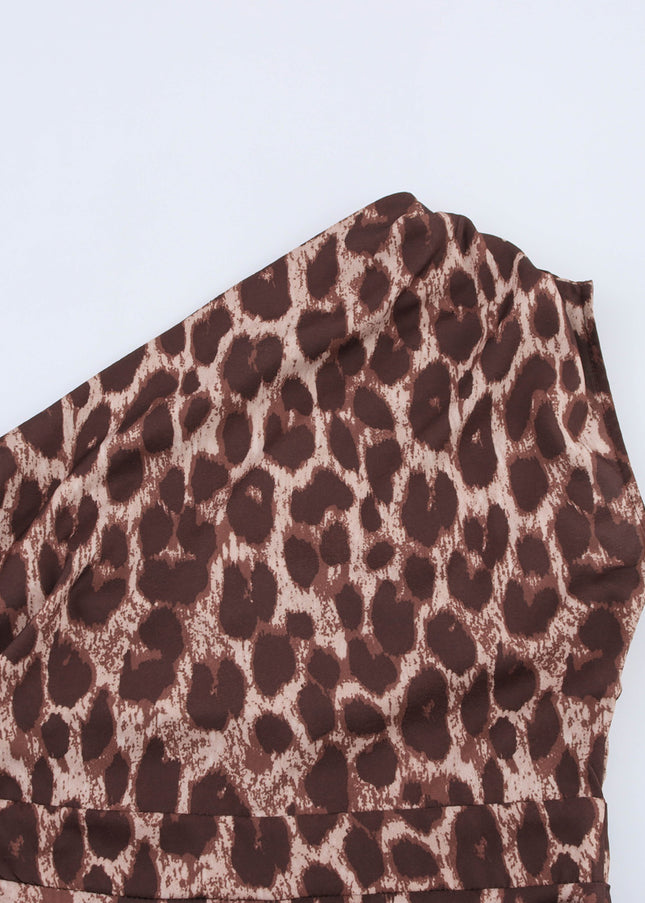 Animal Print Asymmetrical Design Brown Color Casual Fashion Summer Long Dress for Women