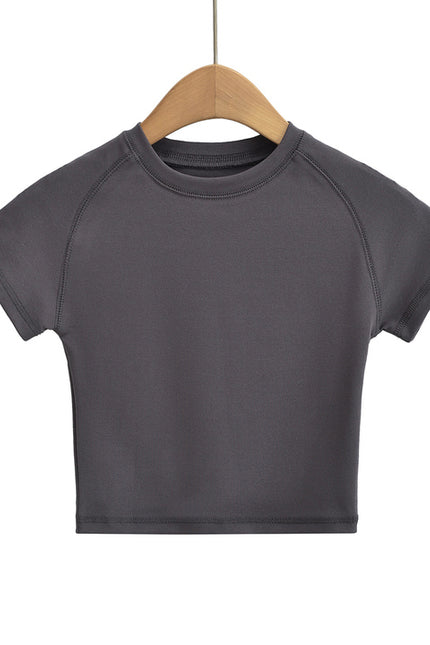 6 Colorway Crew Neck Solid Color Short Sleeve Knitted Casual Fashion Women Crop t Shirt