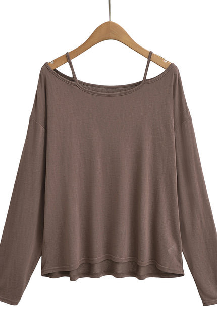 4 Colorway Long Sleeve Solid Color Shoulder Strap Casual Fashion Women t Shirt